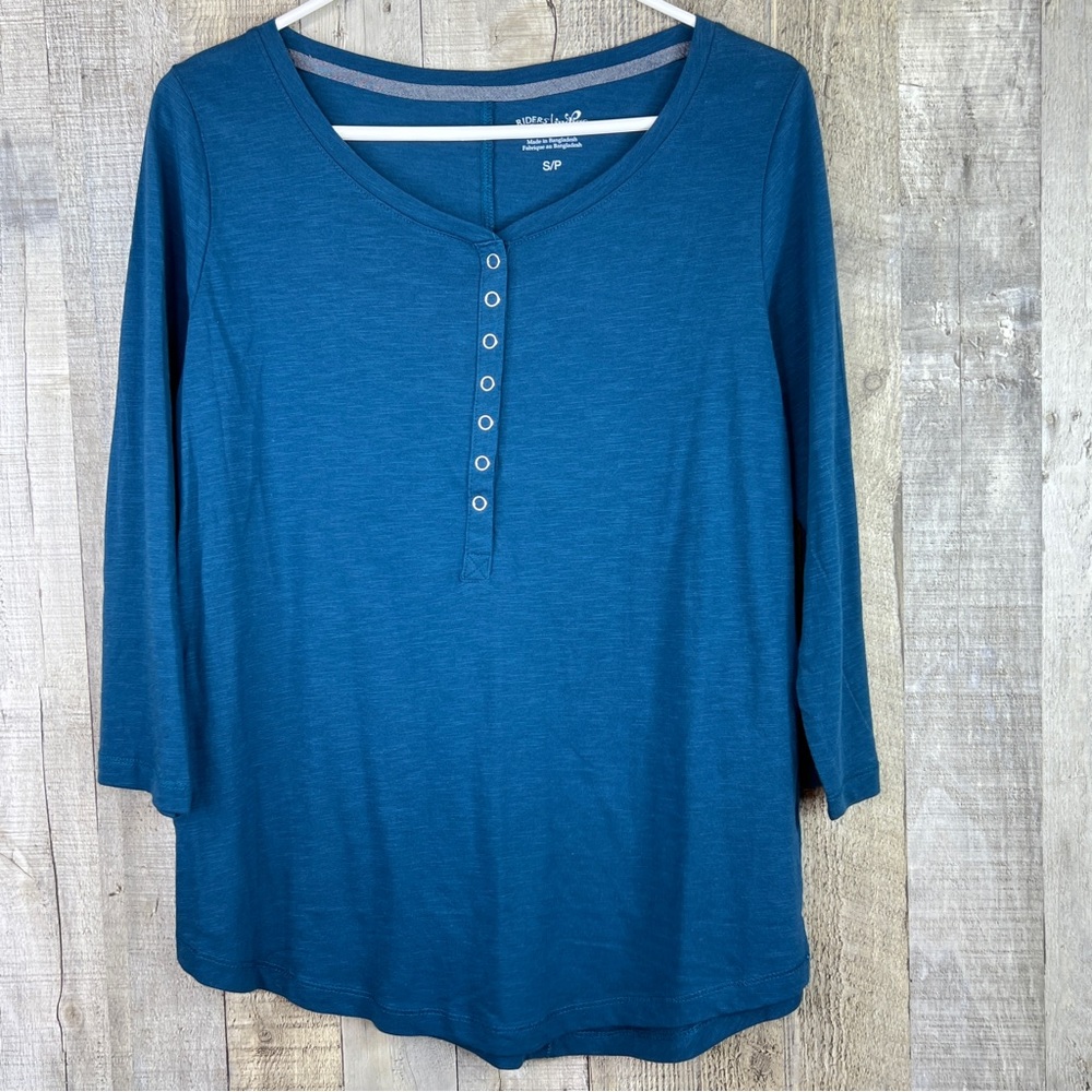 Riders by Lee Size Small 1/3 Snap Front Crewneck 3/4 Sleeves Peacock Bur…